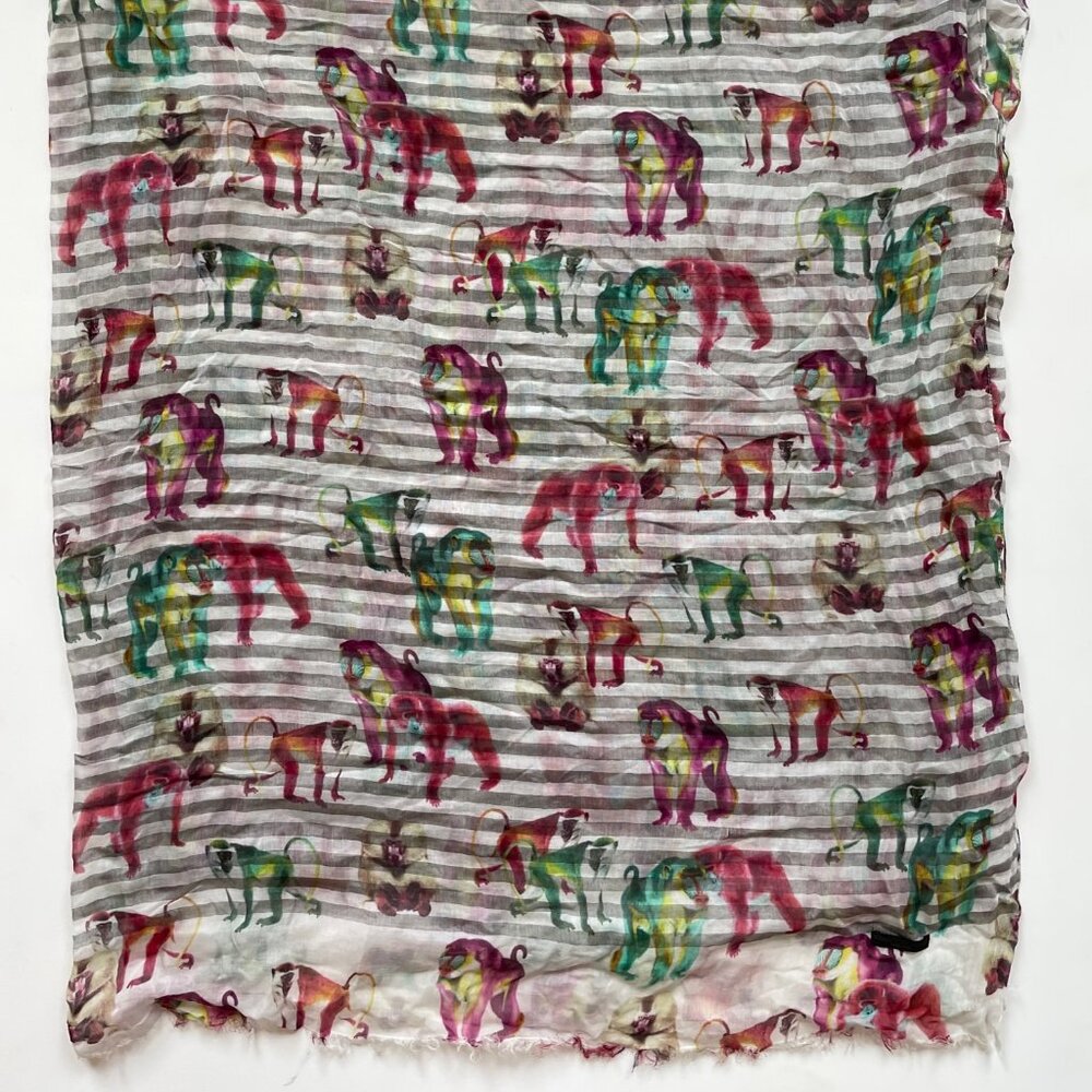 Franco Ferrari Monkey & Stripe Modal Scarf – Made in Italy – 74" x 56"